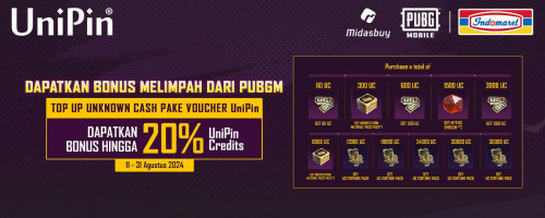Dapatkan Bonus Melimpah dari PUBG Mobile – Top Up UC Pake UniPin, Dapatkan Bonus Hingga 20% UniPin Credits